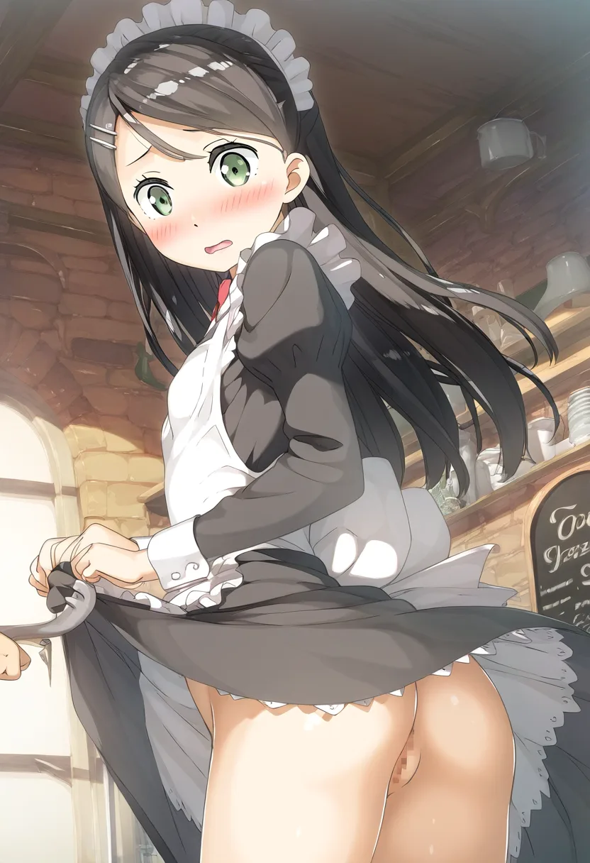 お尻どころかそれ以外も丸見えなメイドさん。