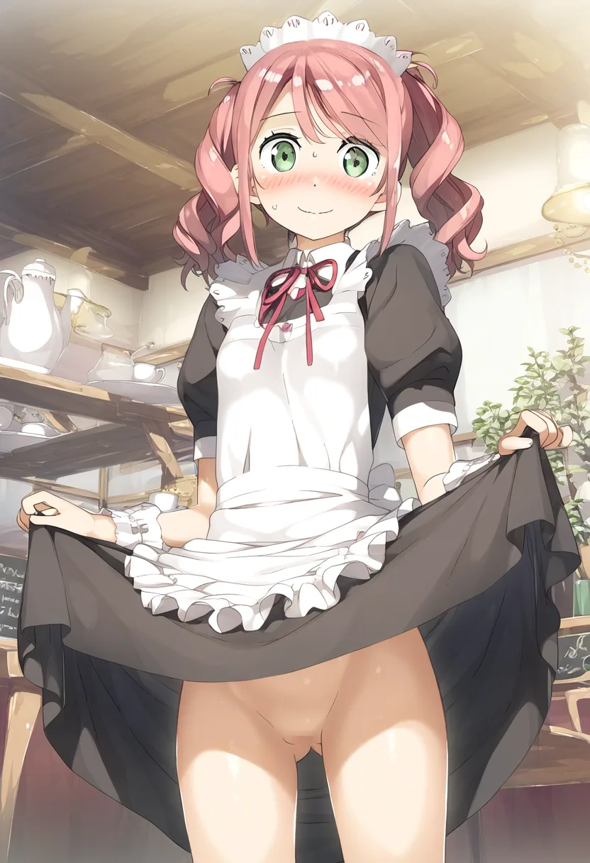 髪型が完璧なお嬢様のメイドさんのたくし上げ。