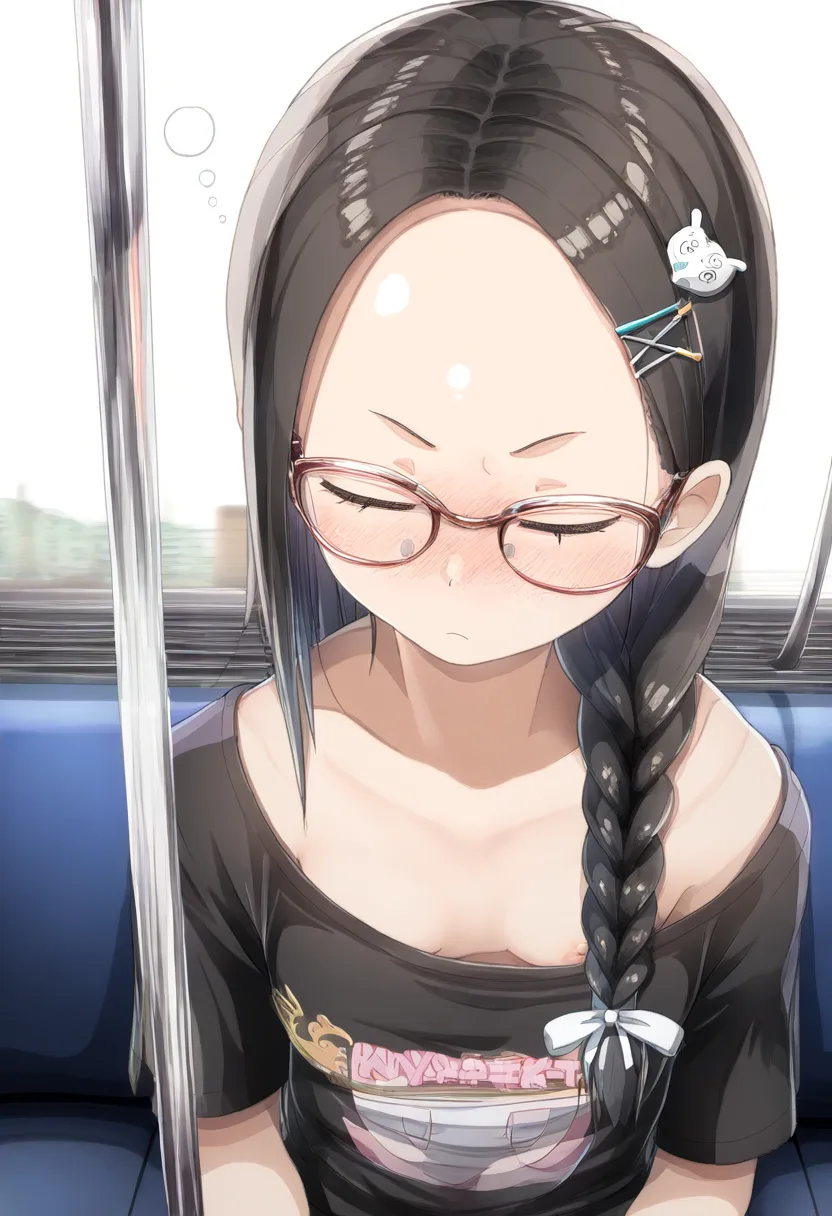 おっぱい丸出しで寝てるメガネ女子。
