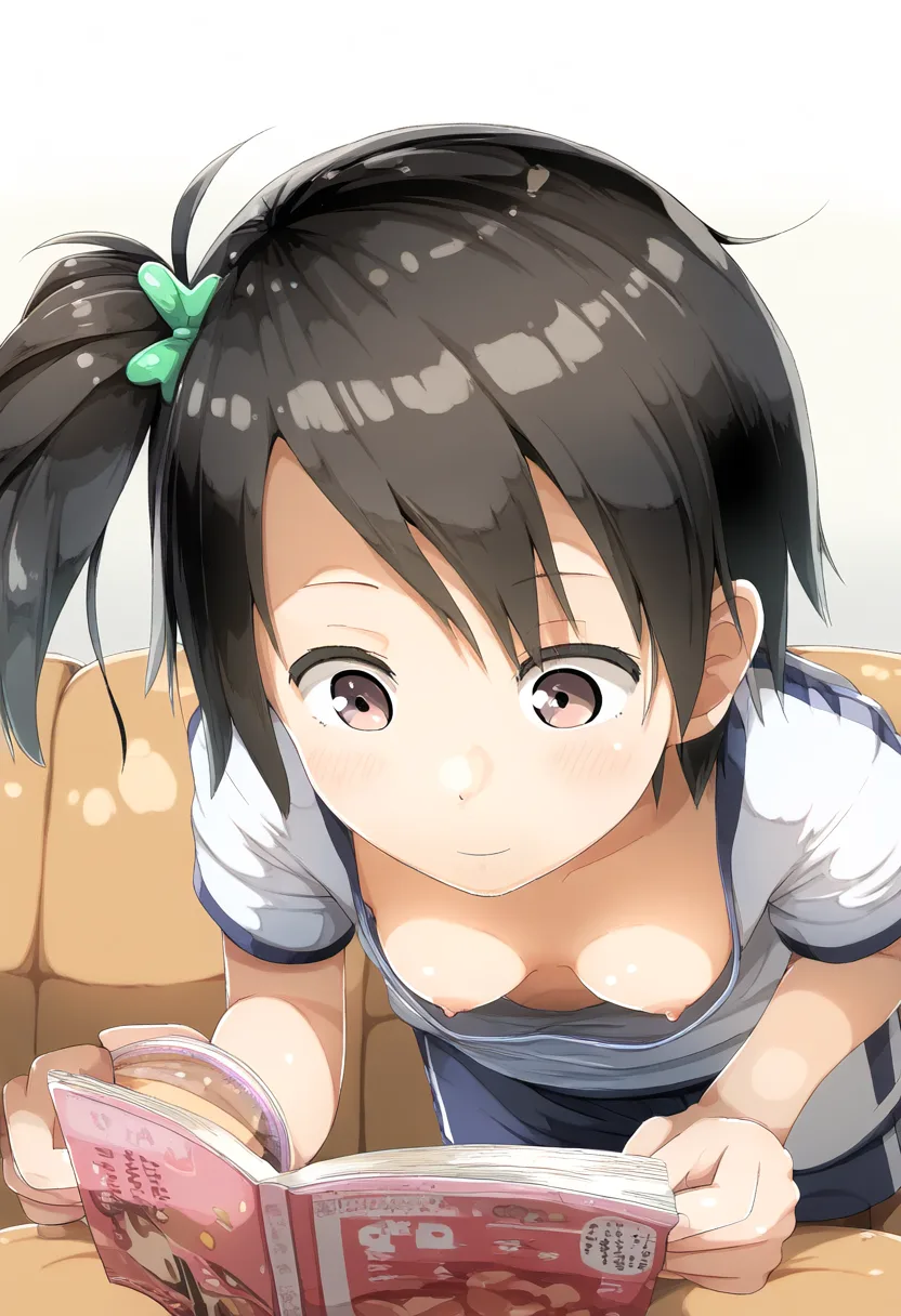 ソファーで胸ちらする短髪の女子