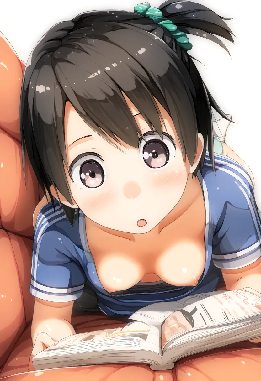 ソファーに寝転がって胸ちらする元気な女子