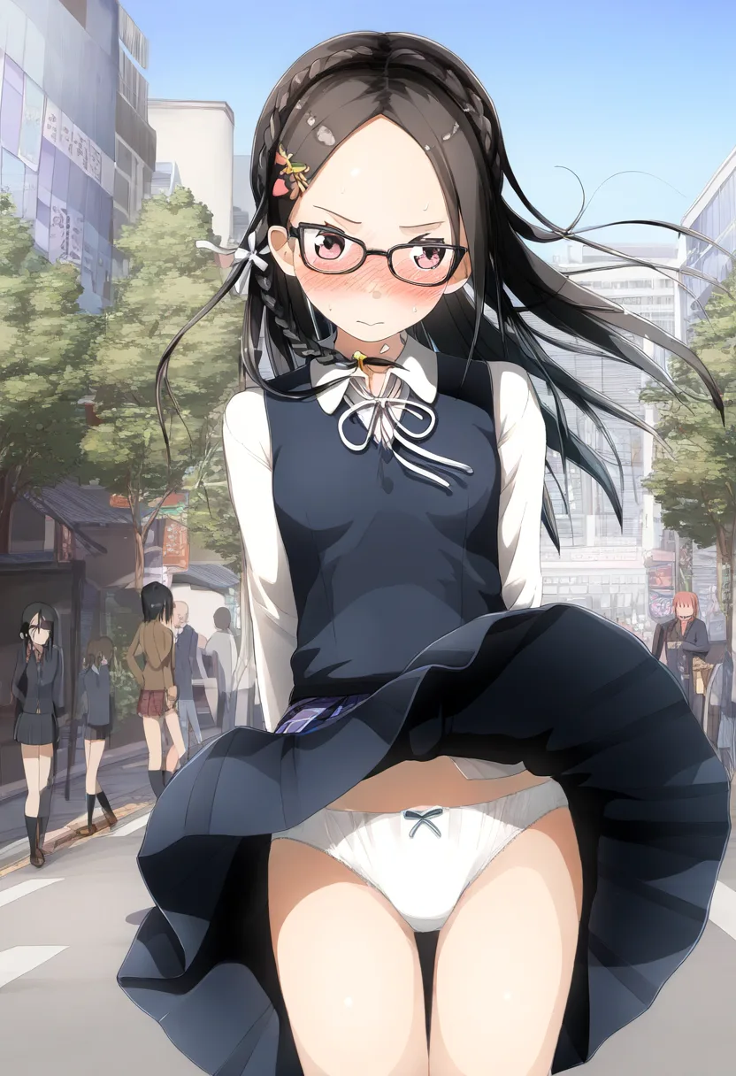 パンツが見えてしまった黒髪眼鏡っ子