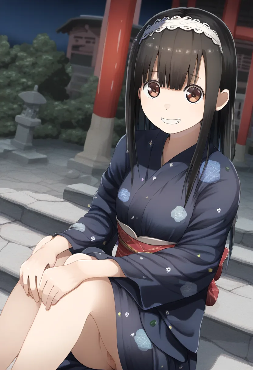 マンちらしてるヘアバンドで長い髪を束ねた女子