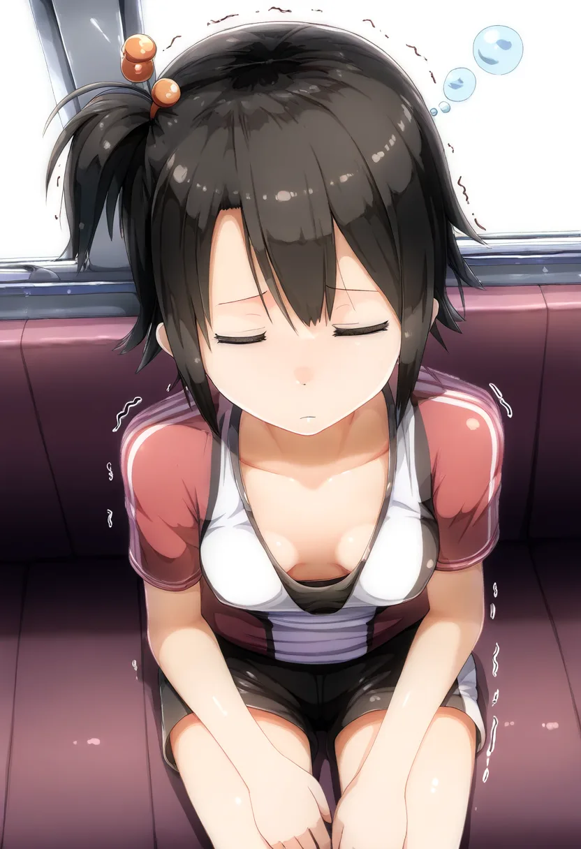 乳首が見えているのに気づかない短髪元気女子。