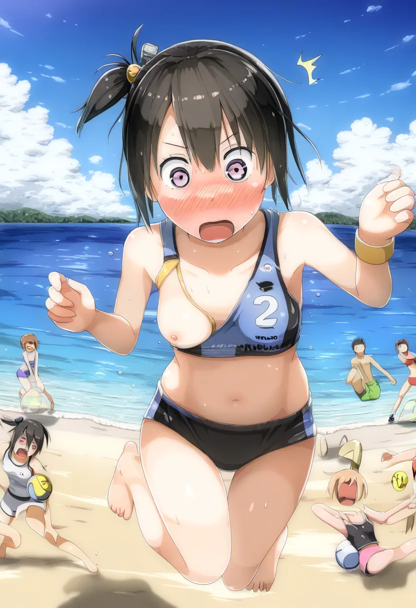 元気女子さん、ビーチバレーでポロリ