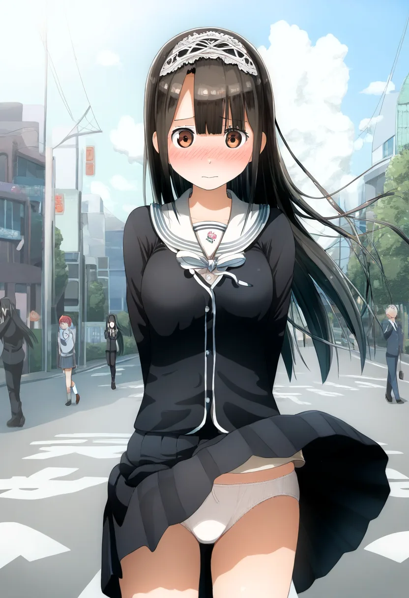 恥ずかしい表情の黒髪ぱっつん女子
