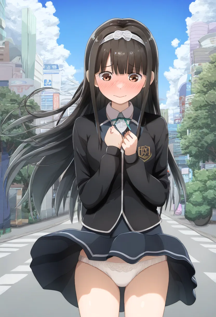 恥ずかしい表情の黒髪女子