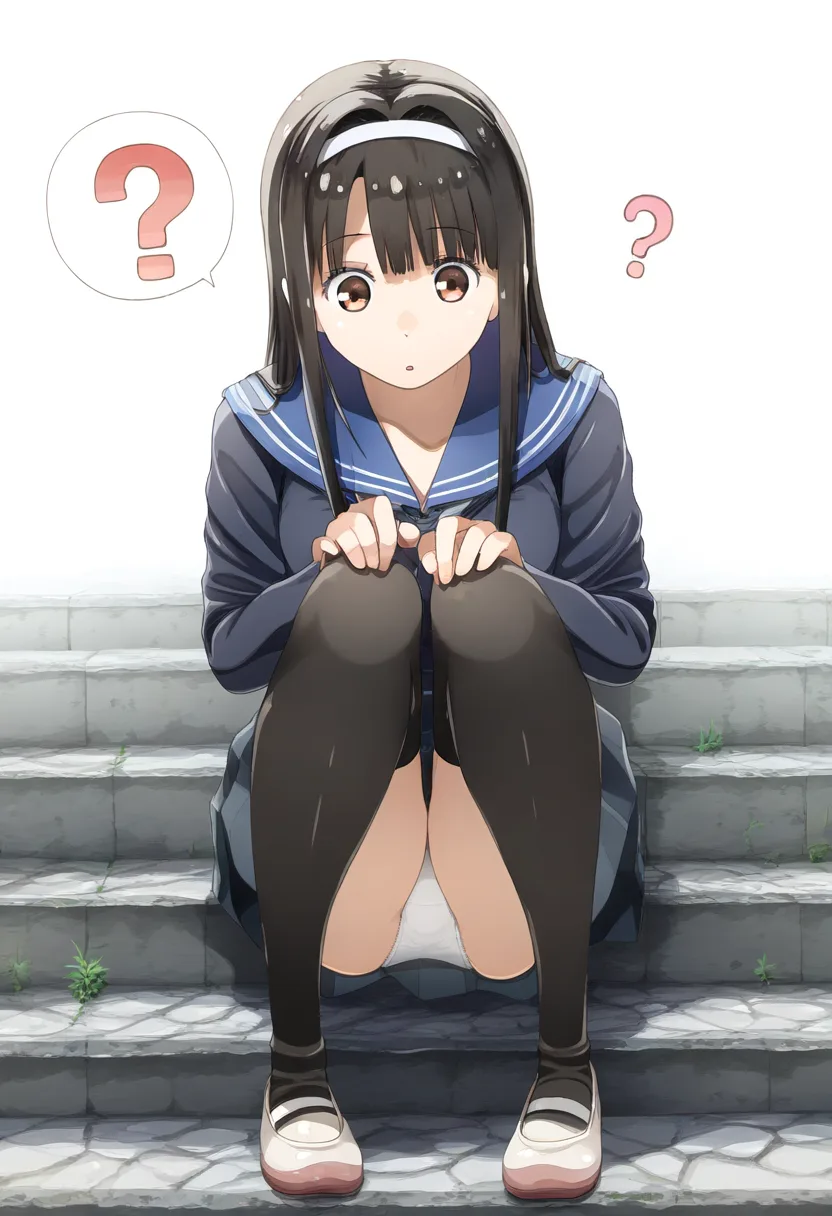 気づいていないパンちら。黒髪ぱっつん女子さん。