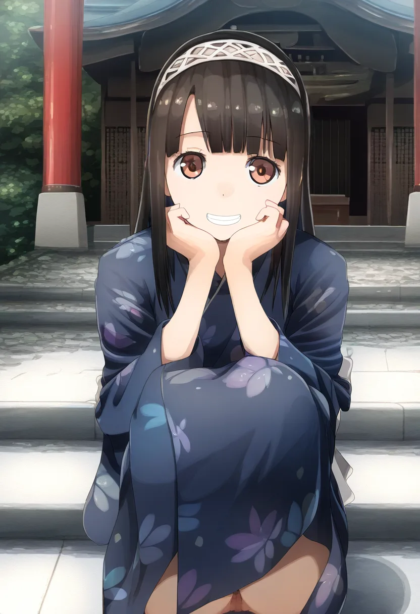 浴衣の奥に花が咲いてるヘアバンドが似合う女子