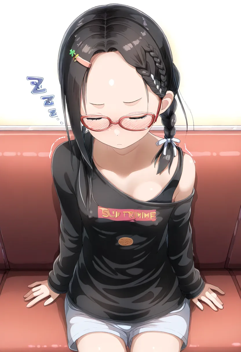 眠ってて乳首チラリな黒髪眼鏡っ子