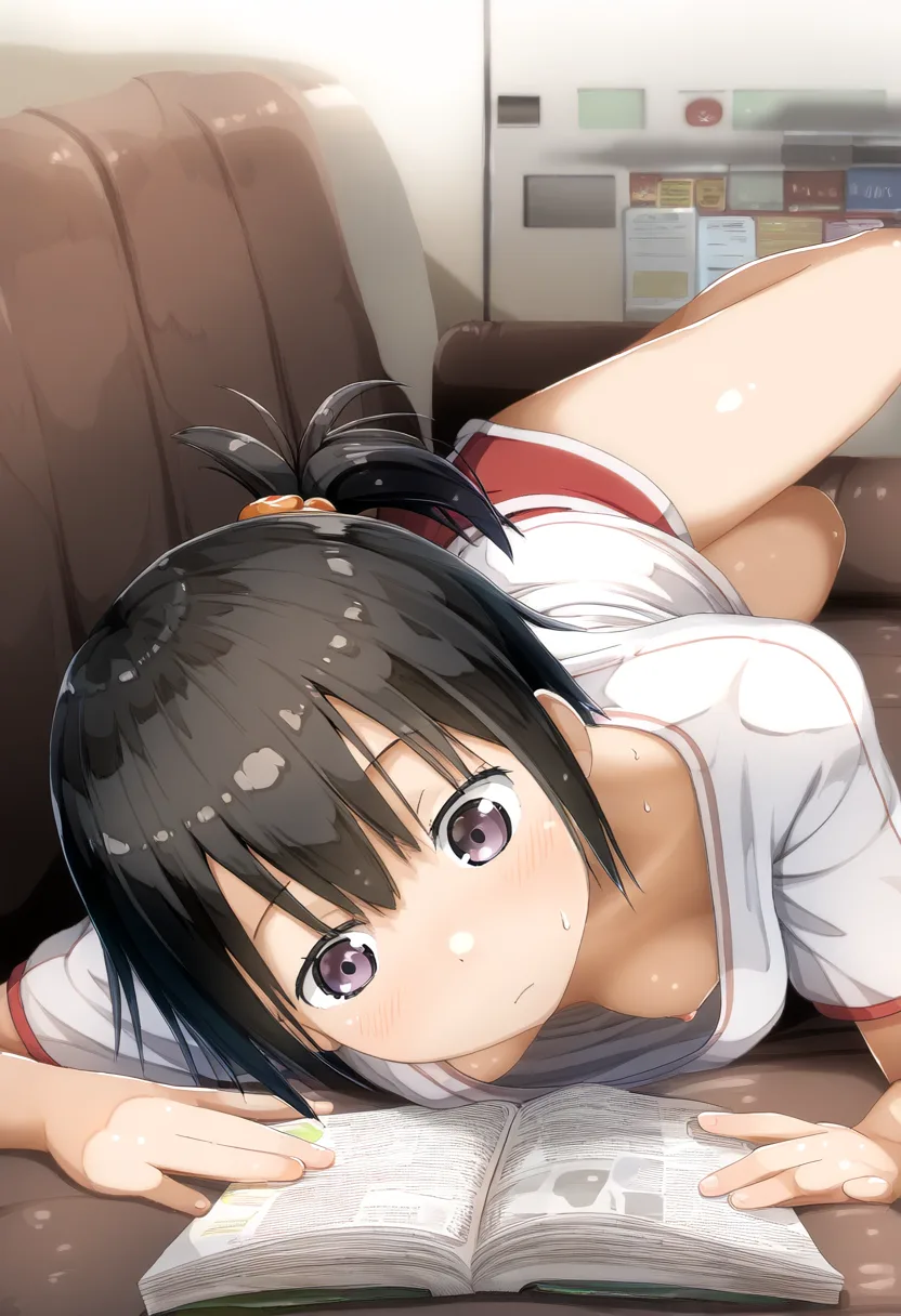 短髪で可愛い女子がソファーで胸ちら