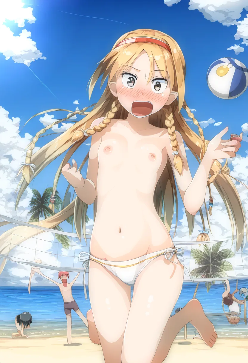 金髪ガールさん、ビーチバレーでポロリ