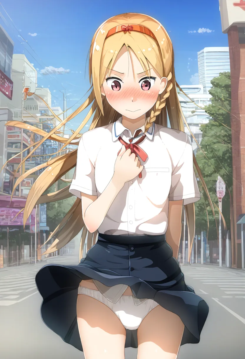 金髪ロングガールはパンツ見えて恥ずかしい