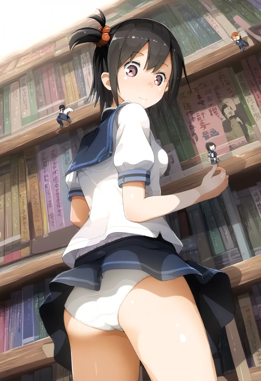 高いところにあるものをとるサイドテール女子