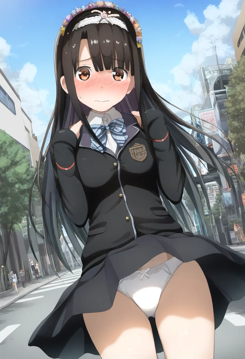 黒髪ぱっつん女子のパンツと恥じらう表情