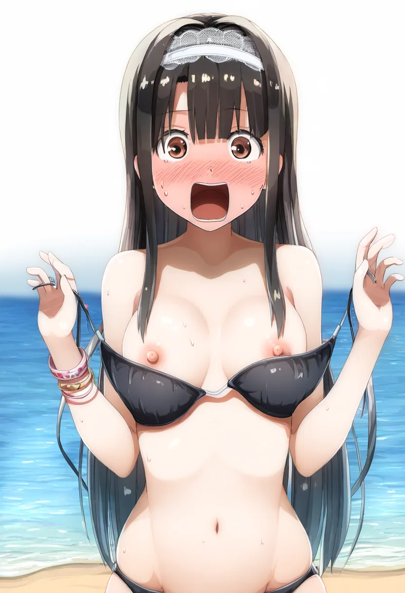 黒髪女子のビキニの紐がぱらりと外れてしまった(2024-11-22-05-21-31)