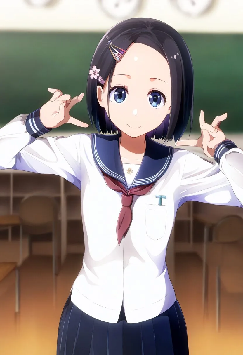 教室ではしゃぐぱっつん黒髪の女の子