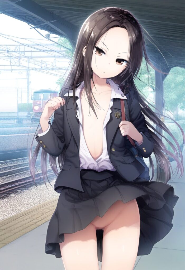 ゆずはは駅でスカート捲れ上がる