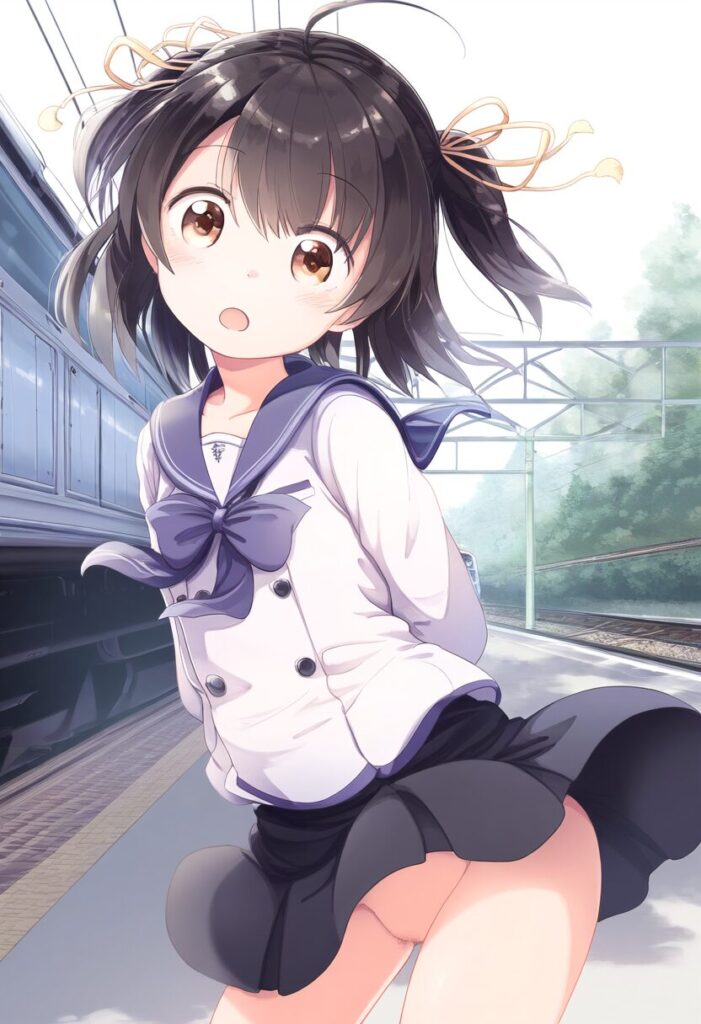 ノーパンなのに気づかない黒髪女子