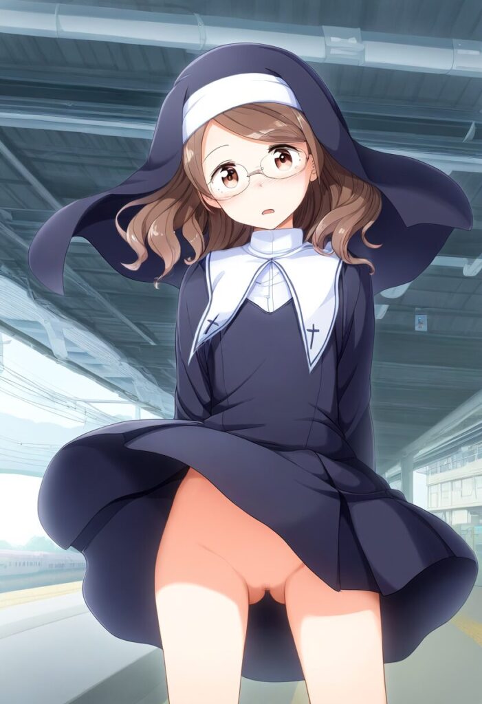 スカート捲れたらノーパンだった可愛いシスター