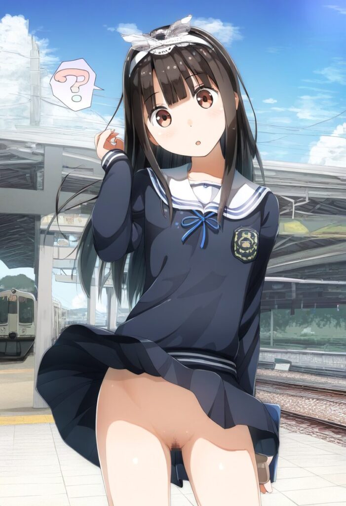 スカート捲れたらノーパンだったヘアバンドが似合う女子