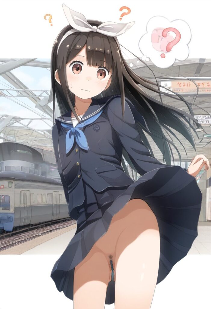 スカート捲れたらノーパンだった黒髪ヘアバンド女子