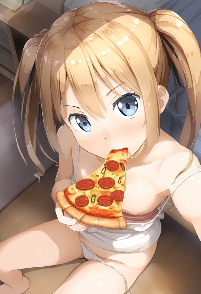 金髪ツインテ娘はピザに夢中