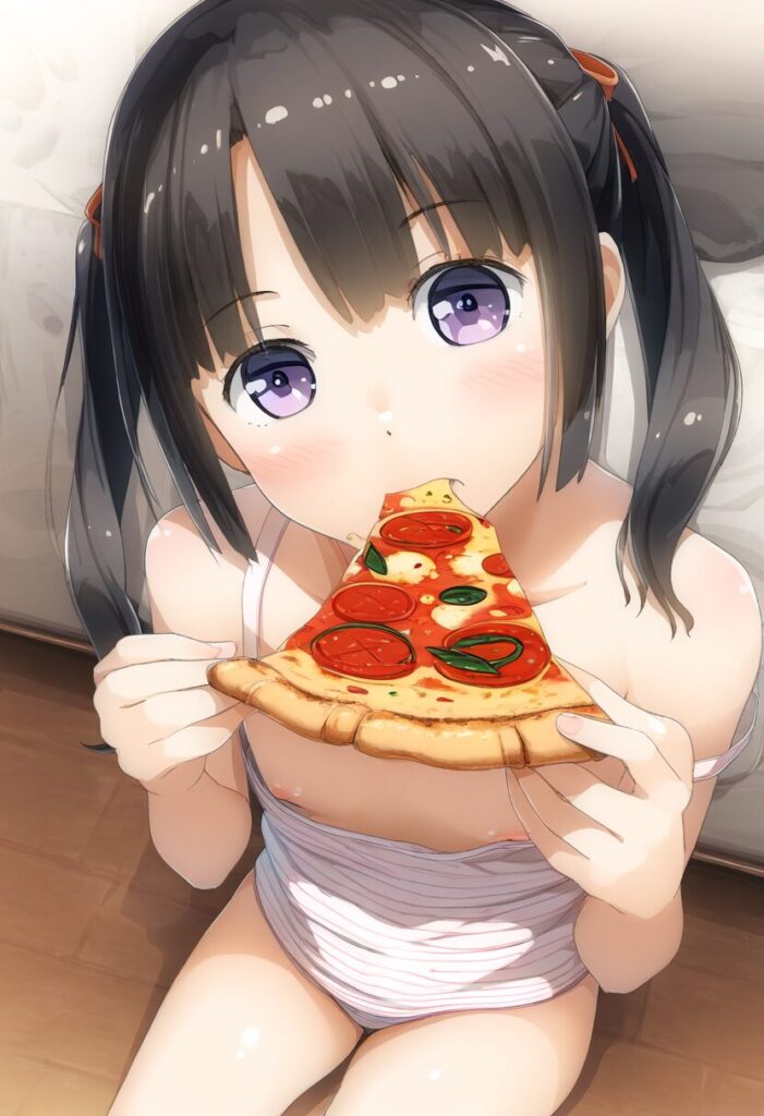 ツインテールな女子はピザに夢中