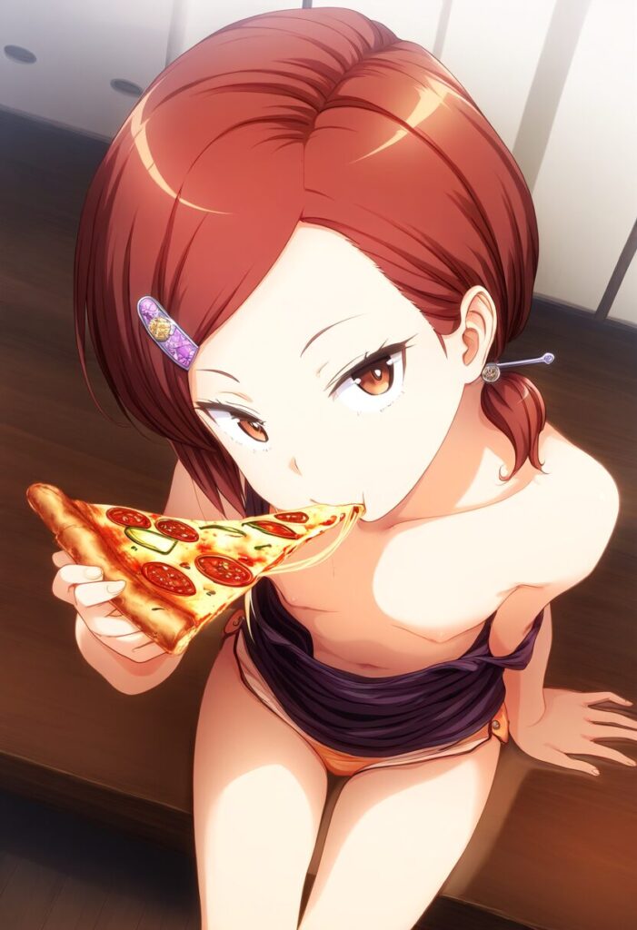 ピザに夢中な気の強そうな女の子