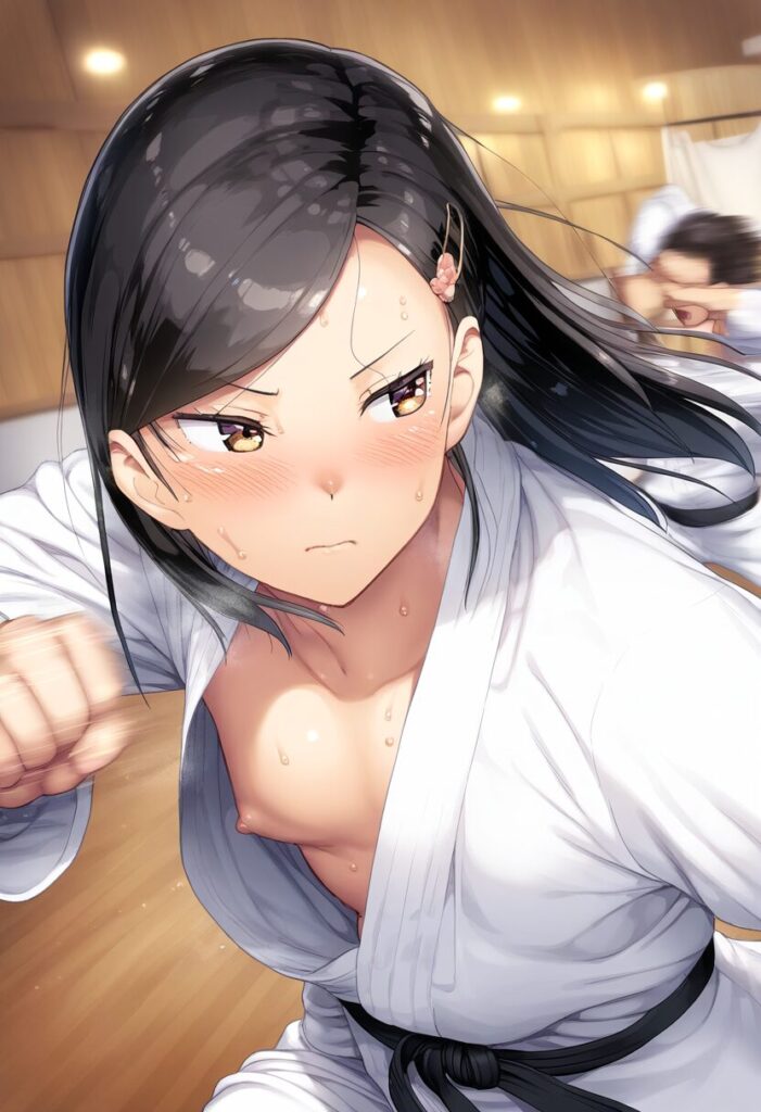 柔道中に胸ポロリな吊り目黒髪のお嬢