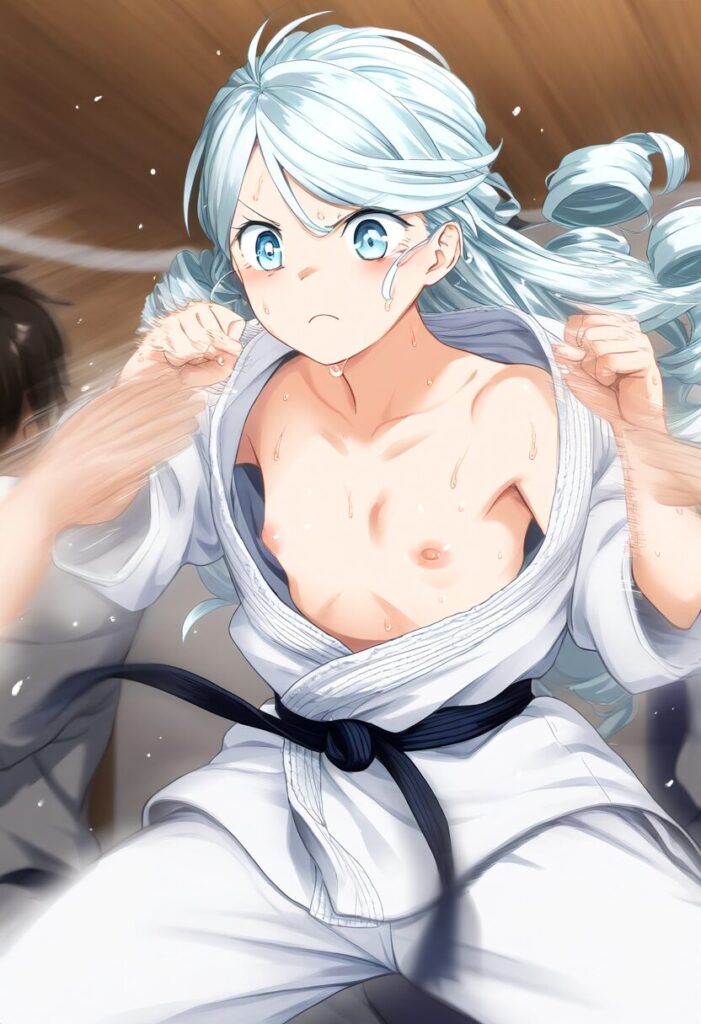 銀髪縦ロール女子と柔道中におっぱいチラリ