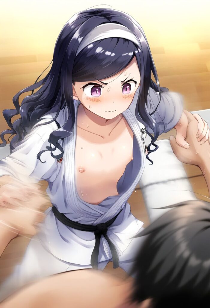 ちょっと天パの女子と柔道中に胸ちら