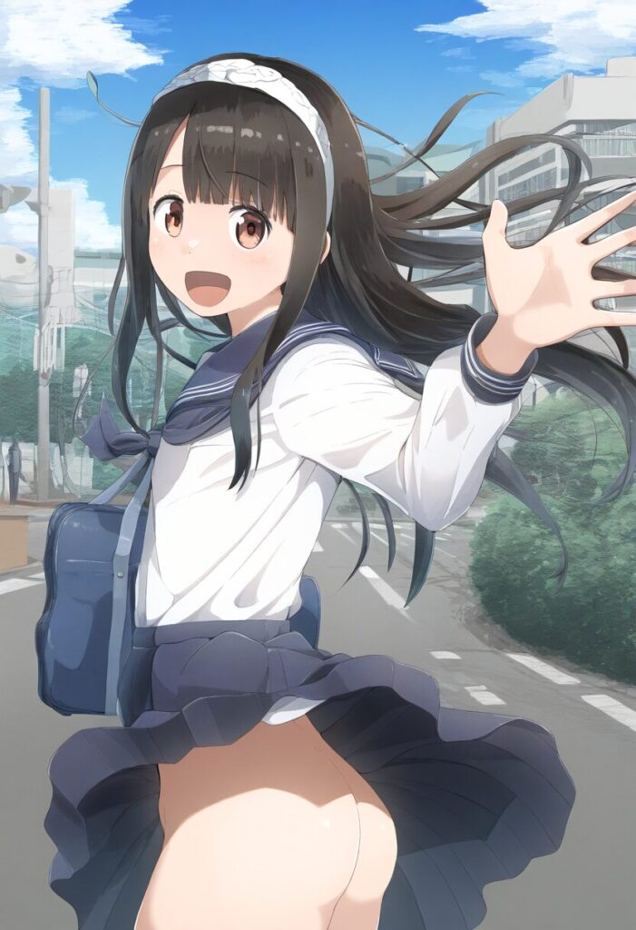 お尻丸見えな黒髪が綺麗な女子