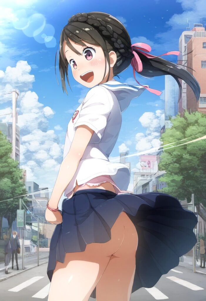 黒髪ポニテ女子はお尻丸見え