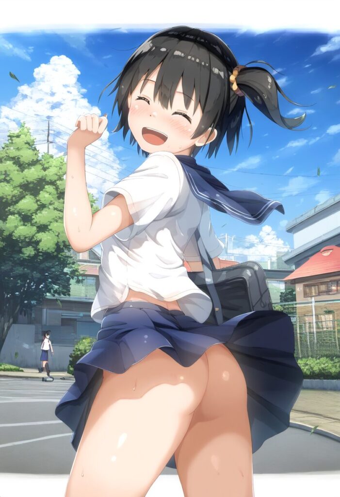 お尻丸見えな短髪で可愛い女子