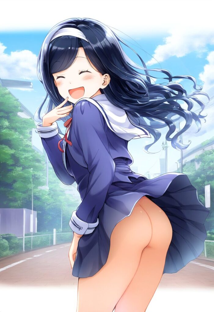 あどけない女子は風が吹いたらノーパンでお尻見えてる