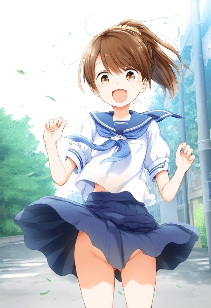 風が吹いたらノーパンでお尻見えてるグレーヘアーの女子