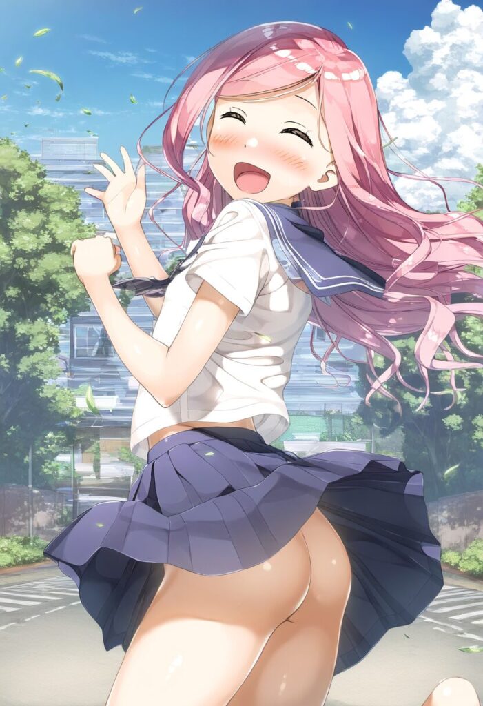 ピンクな天パ女子はお尻丸見え