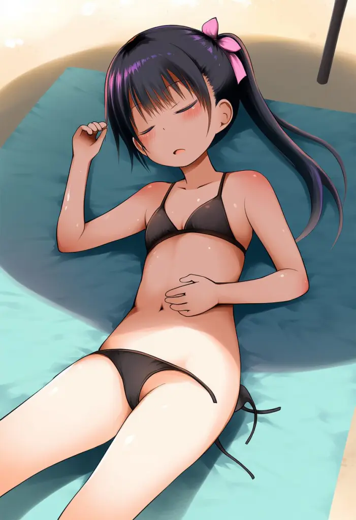 スポーツ得意そうな彼女は紐が外れちゃっている