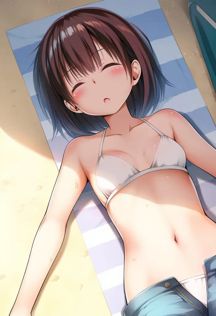 ビーチであまりにも無防備な茶髪ショートボブヘアー女子