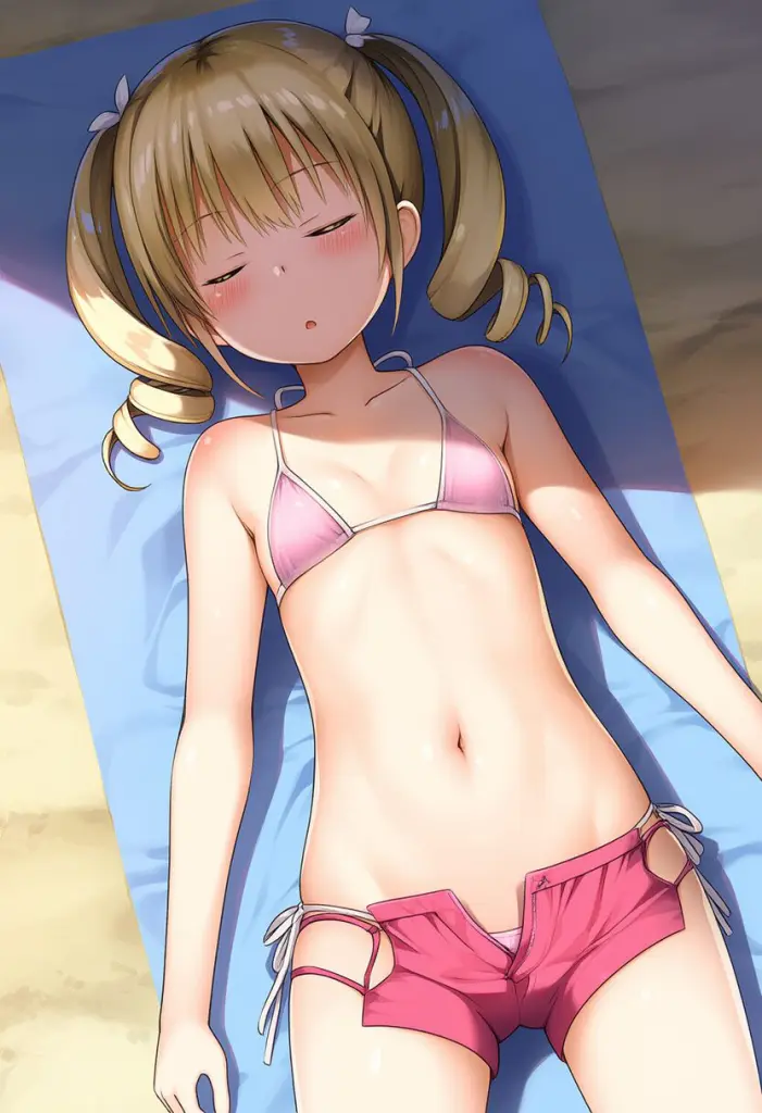 金髪ツインテ女子は紐が外れちゃっている