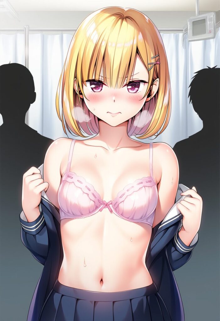 保健室で脱がされる金髪の可愛い女の子