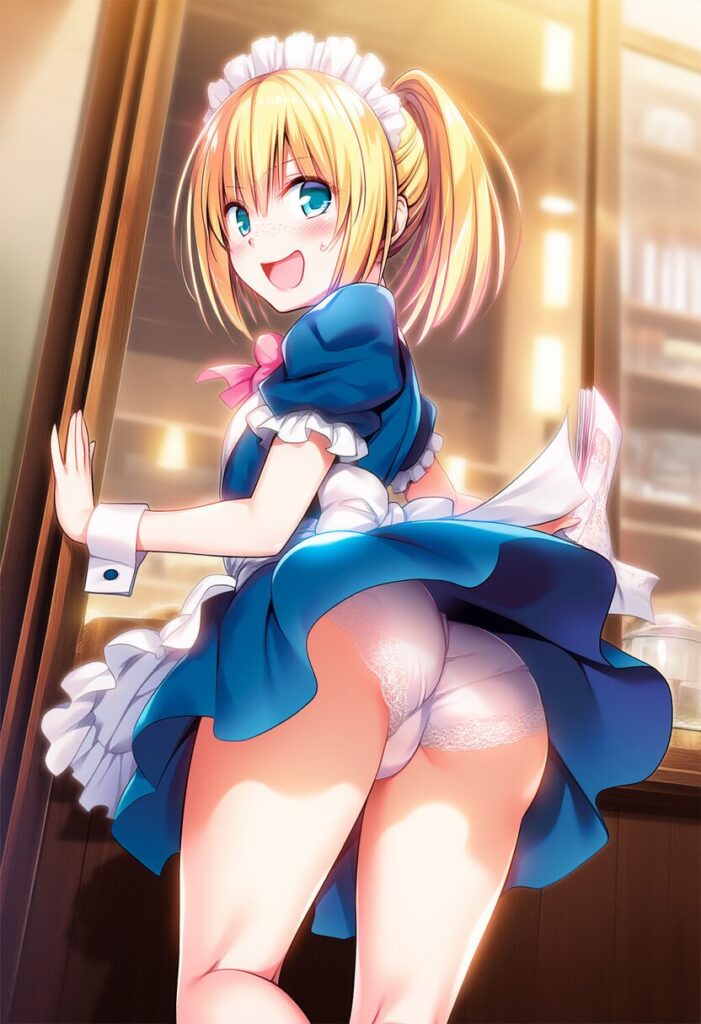 パンチラする金髪ポニテ女子