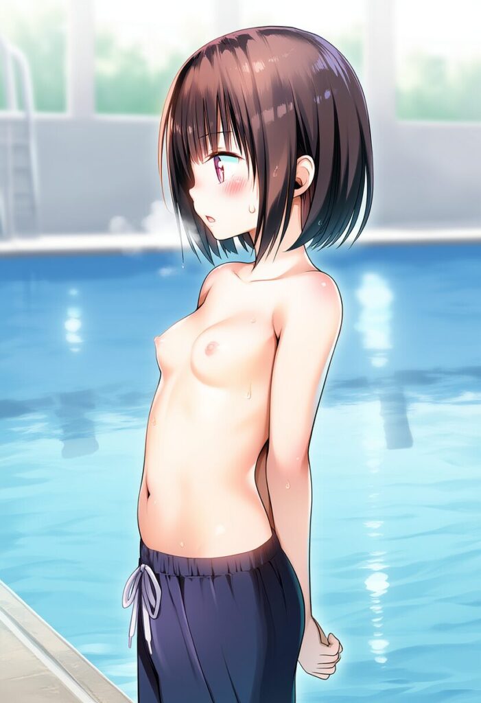 トップレスなショートボブな茶髪の女の子