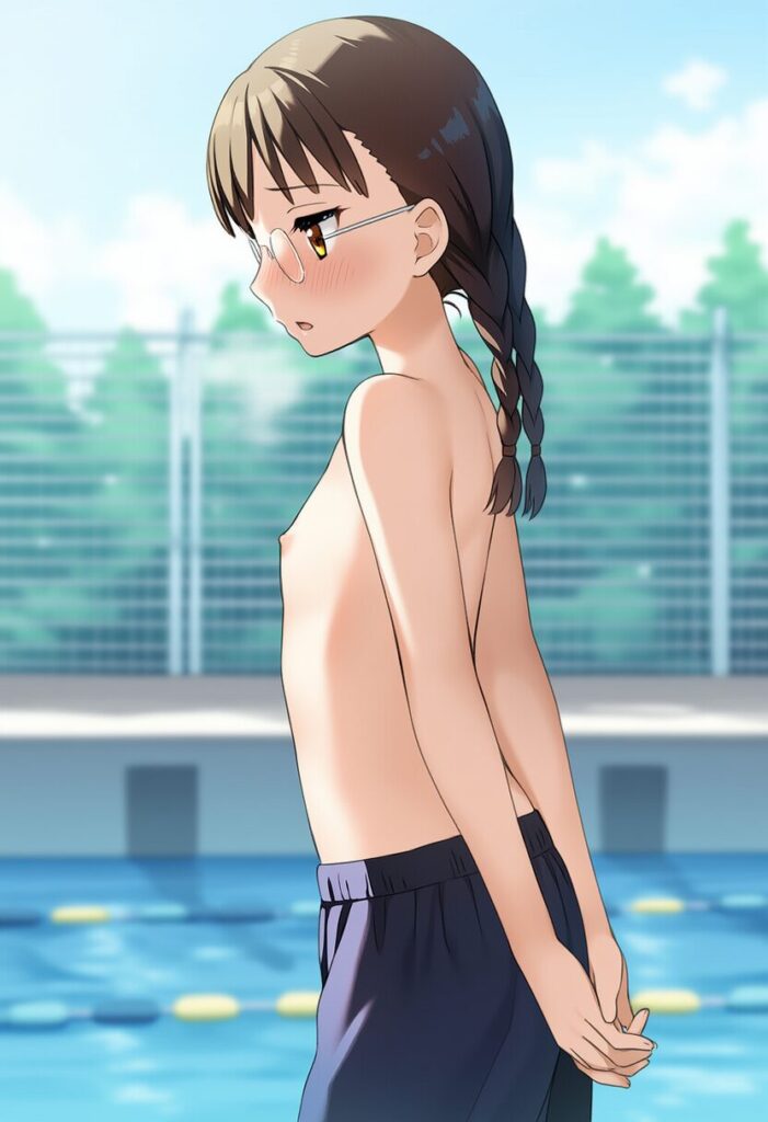 トップレスなメガネおさげ女子