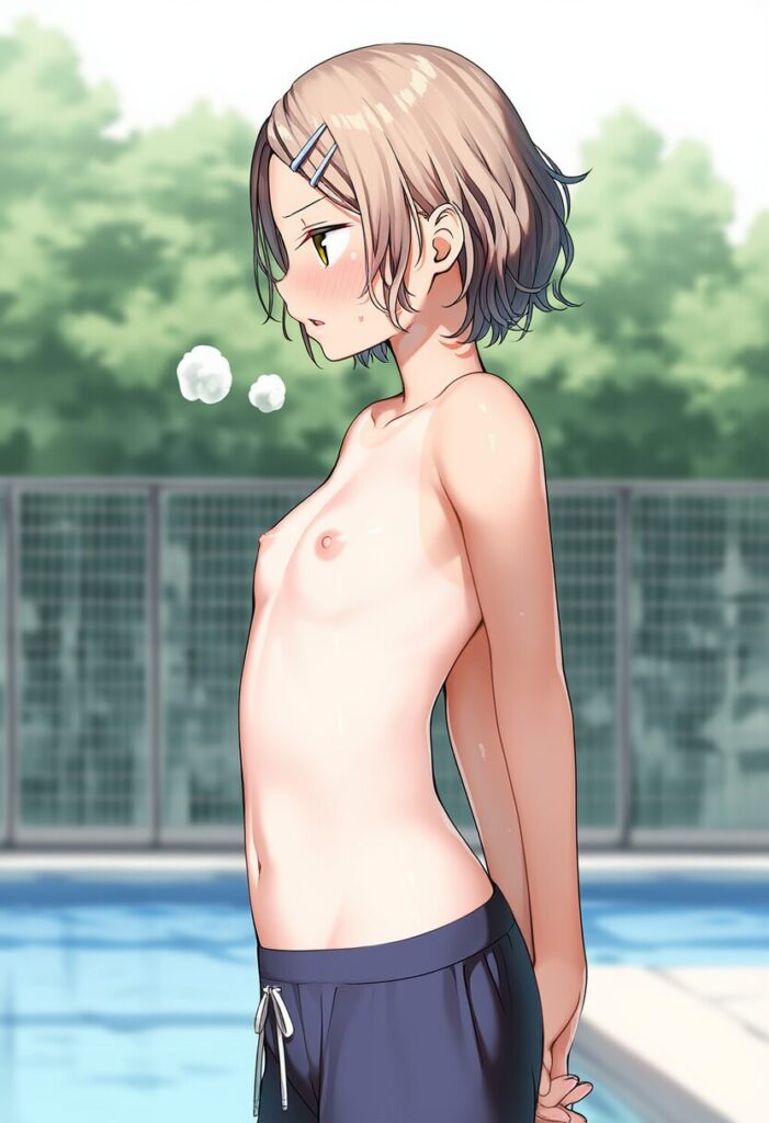 茶髪ウェービーヘアー女の子はトップレス