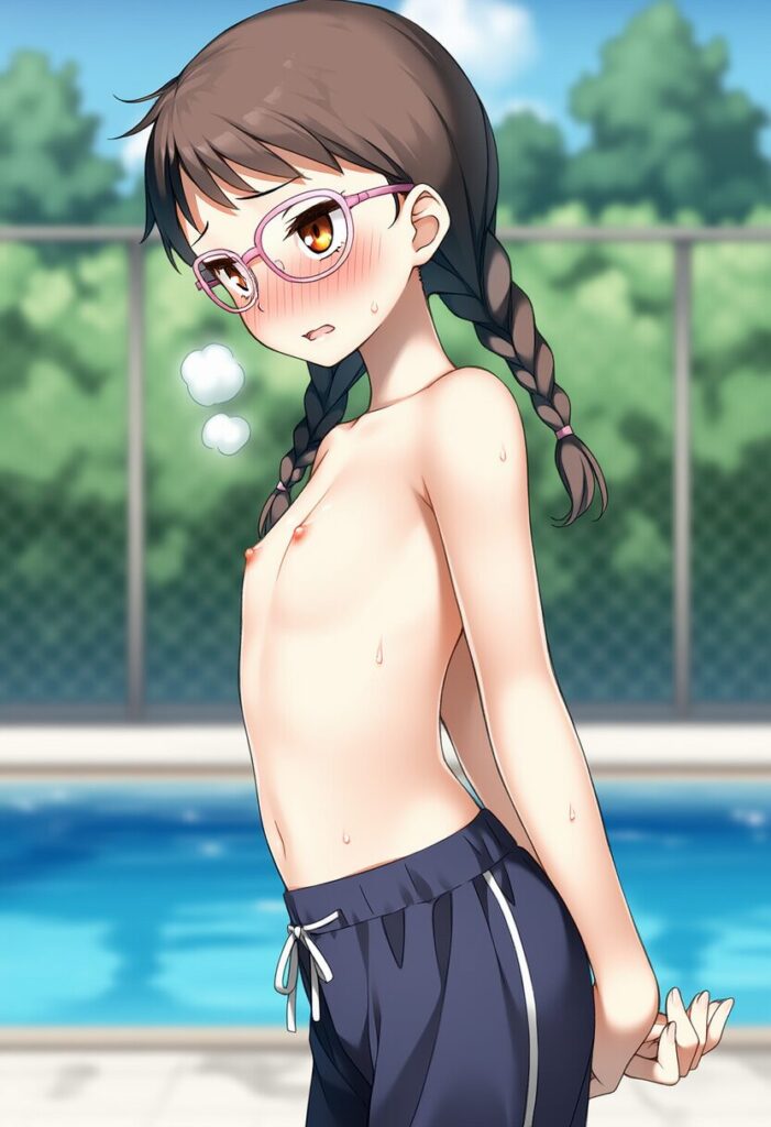 トップレスなメガネおさげ女子