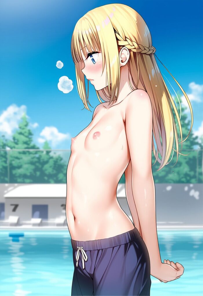 トップレスな金髪でロングヘアな女子