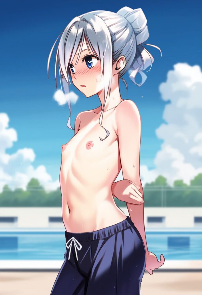 トップレスな可愛い銀髪女子