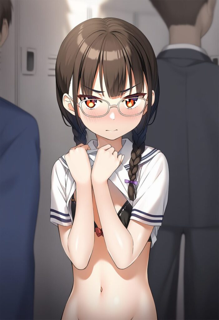 メガネおさげ女子は罰ゲームでみんなに囲まれたところでこれから脱ぐところ